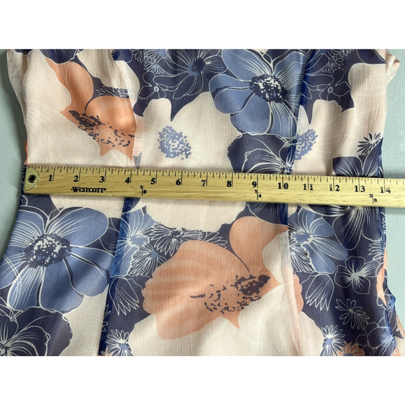 J Peterman Silk Midi Dress 4 Pink Blue Floral Sleeveless V Neck Chiffon Flowy - Picture 10 of 14